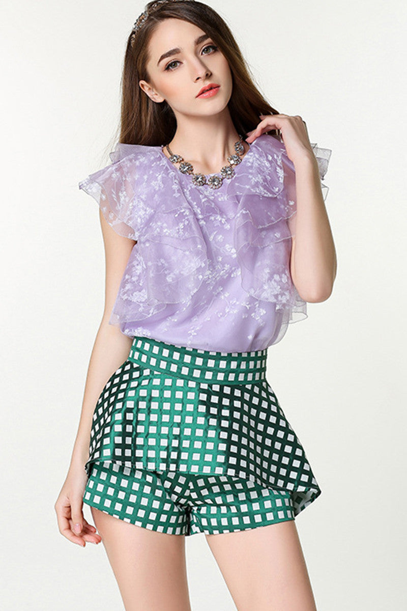 Shivering Sleeveless Layer Printing Loose Blouse