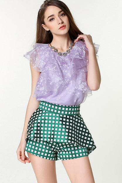 Shivering Sleeveless Layer Printing Loose Blouse
