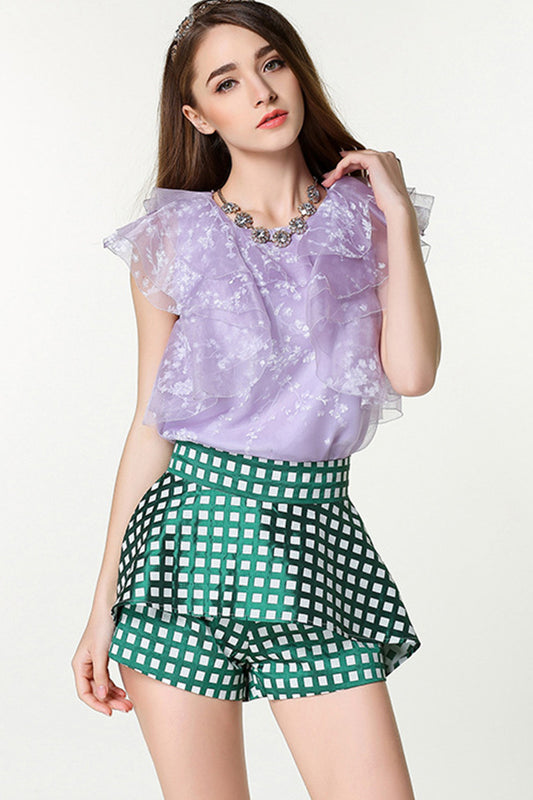 Shivering Sleeveless Layer Printing Loose Blouse