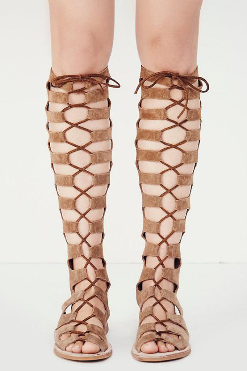 Peep Toe Gladiator Lace-up Shandal Boots
