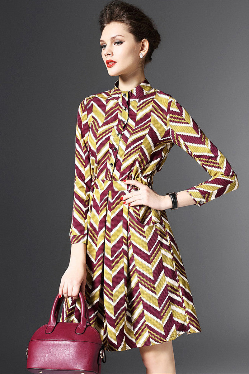 Wide Wave Pattern Shirts Dress - NJOYDRESS - 2