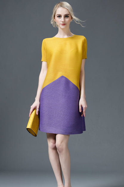 [30% OFF TILL 7 APR] Color Block Short Sleeve Casual Shift Dress