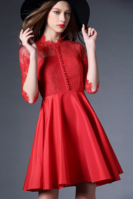 Women's Elegant Casual Dress Lace Embroidery Lace Neck Half Sleeve Cocktail Dress - NJOYDRESS - 1