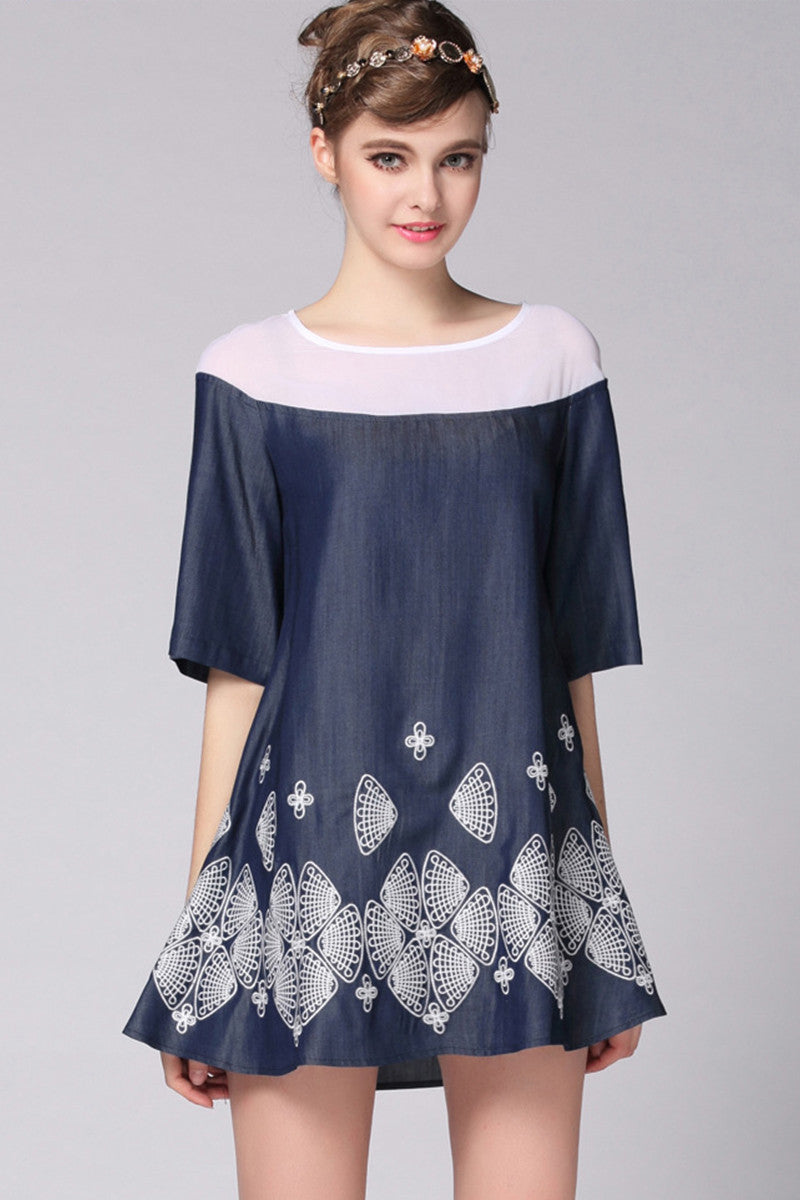 Casual Embroidery Short Sleeve H-line Dress