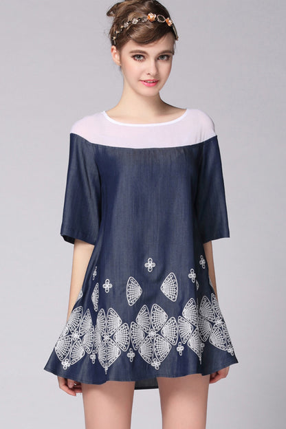 Casual Embroidery Short Sleeve H-line Dress