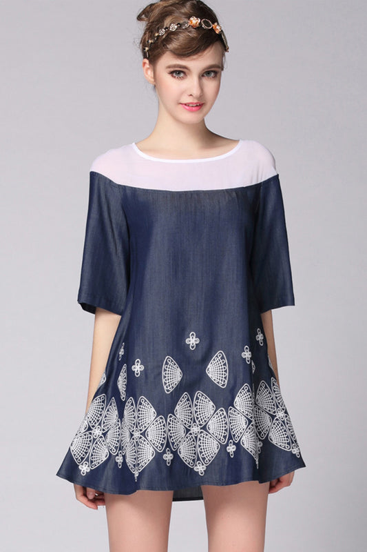 Casual Embroidery Short Sleeve H-line Dress