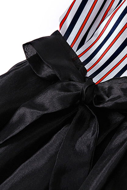 Women's Slim Stripe Fit And Flare Dress Casual Sleeveless Skirt With Belt