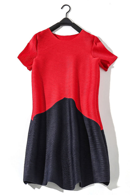 [30% OFF TILL 7 APR] Color Block Short Sleeve Casual Shift Dress
