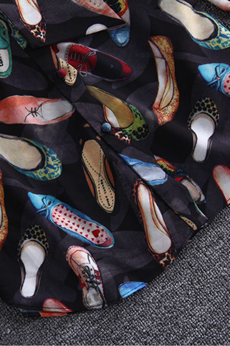 Mock Neck with Blow Tie High-heeled Shoes Printted Shirts - NJOYDRESS - 4