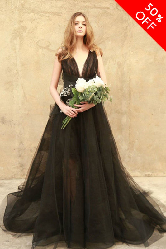 [50% OFF TILL 7 APR] Deep-V With Big Varabow Backless Long Mesh Party Dress