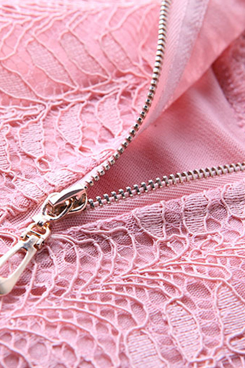 Mock Neck Pink Color Lace Sweety Fashion Tops - NJOYDRESS - 4