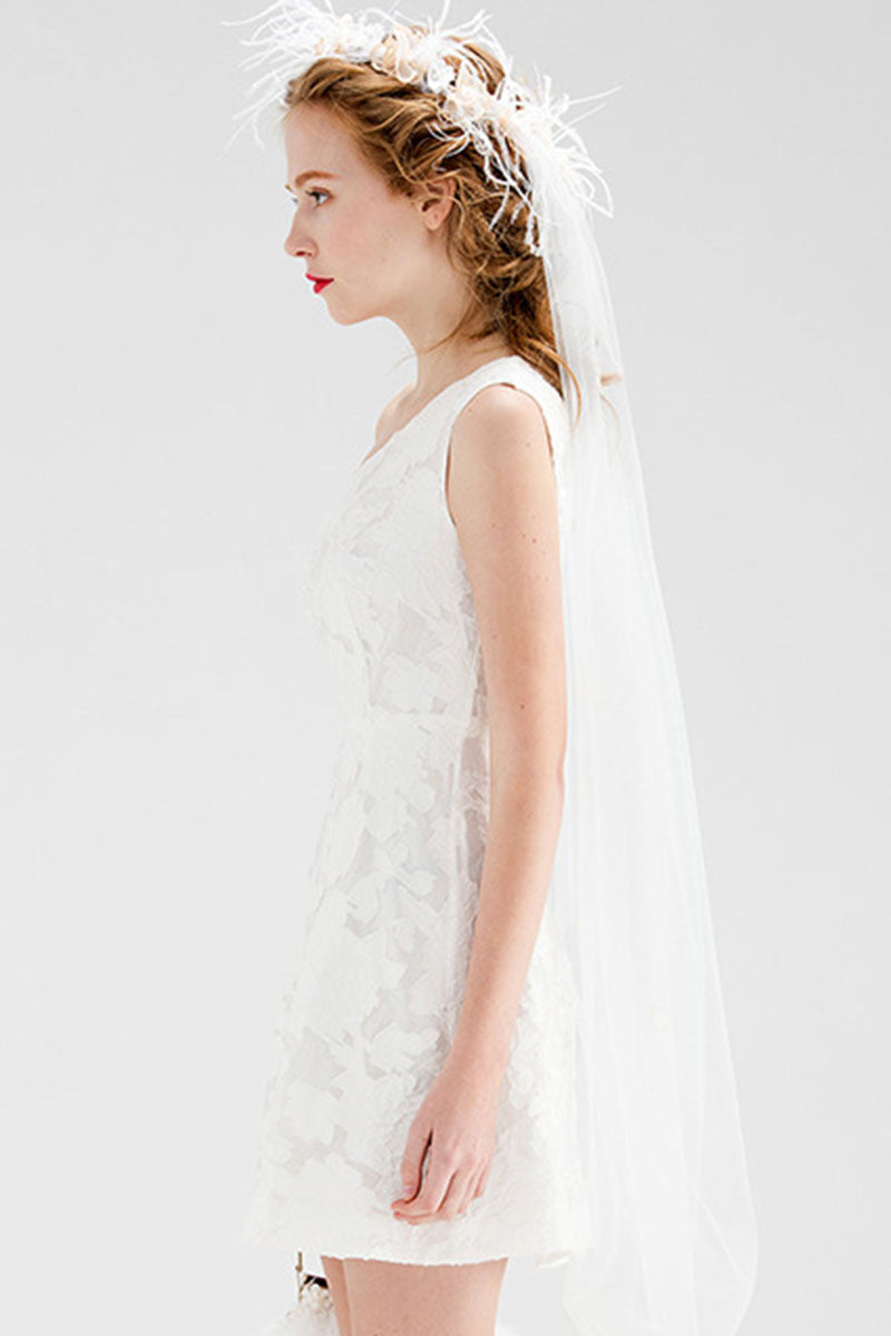Burn out Sloping Shoulder Short Wedding Dress