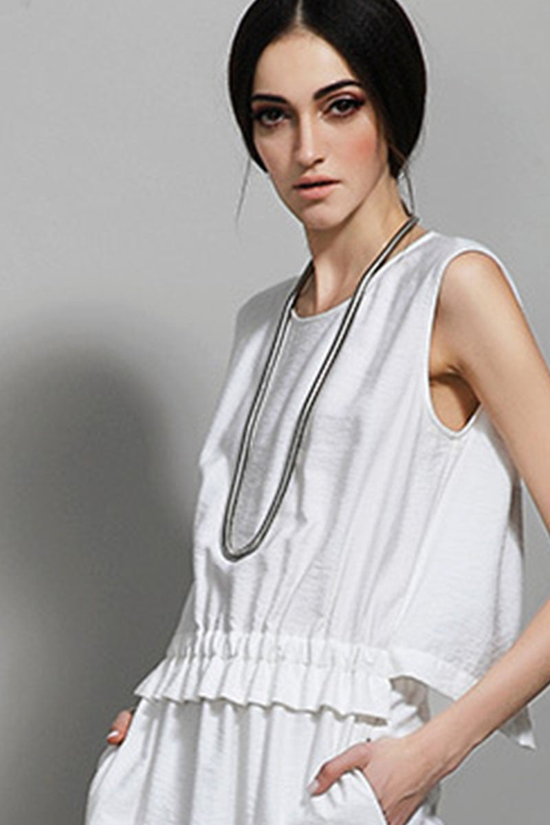 Layered Back Scoop Back Waist Linen Casual Midi Dress