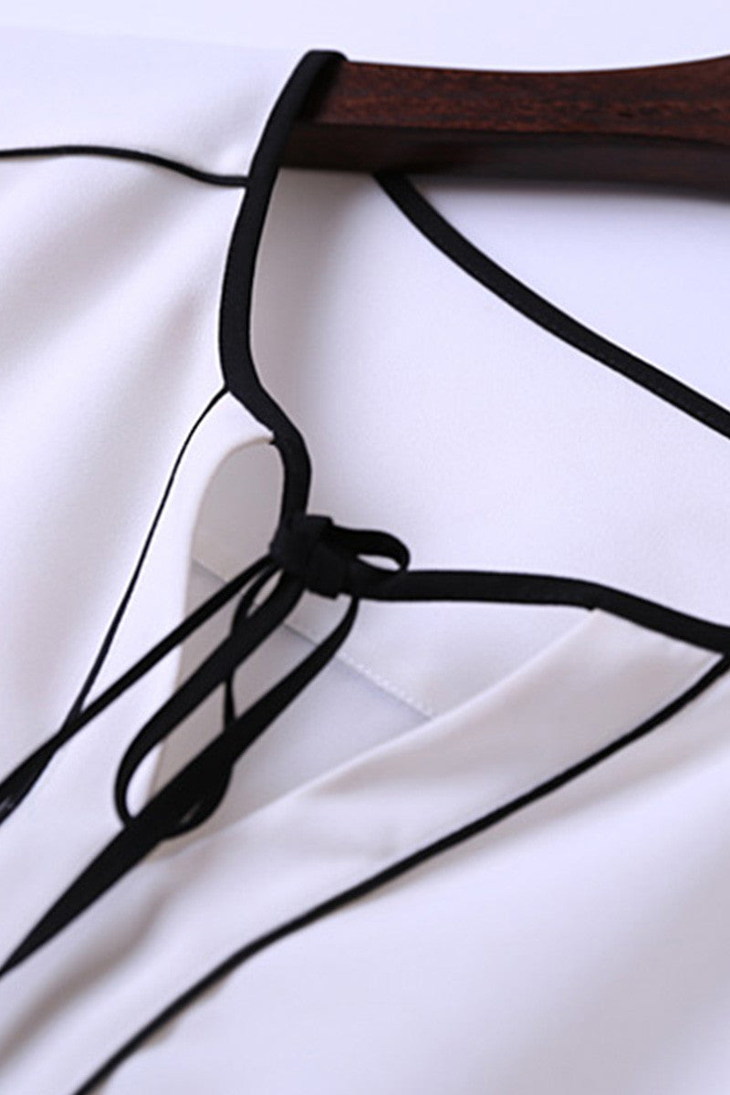 3/4 Sleeve Contrst Piping Blouse