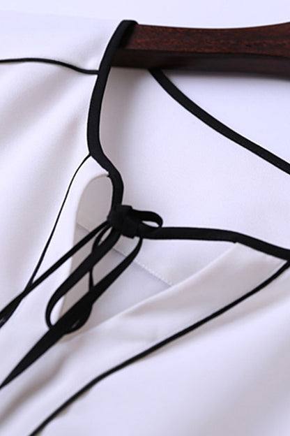 3/4 Sleeve Contrst Piping Blouse