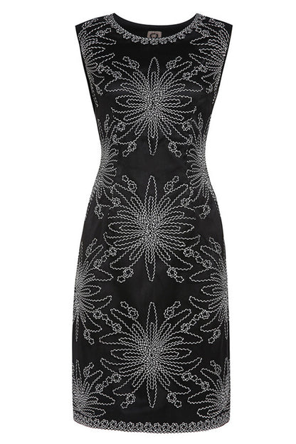 Round Collar Floral  Embroidery Slim Wrap  Dress