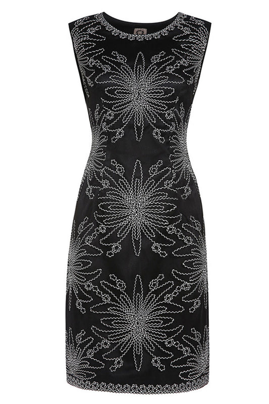 Round Collar Floral  Embroidery Slim Wrap  Dress