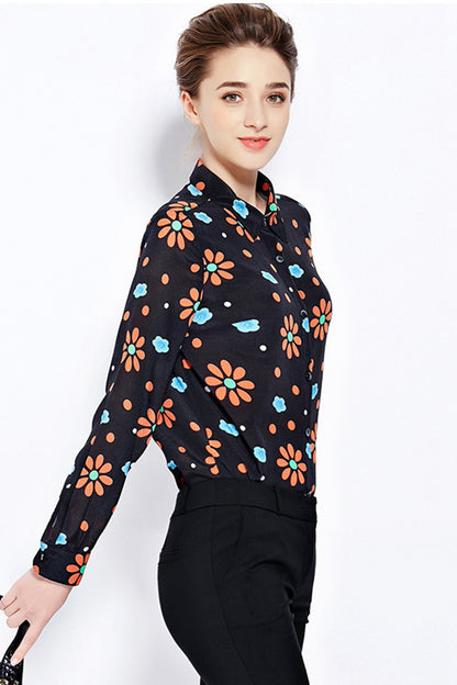 Stand Collar Floral Print Shirt Top