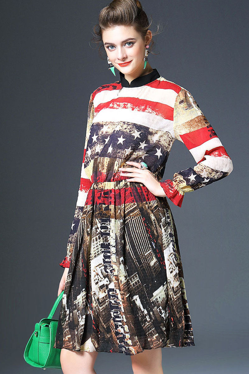 Flag And Scene Pattern Dress - NJOYDRESS - 2
