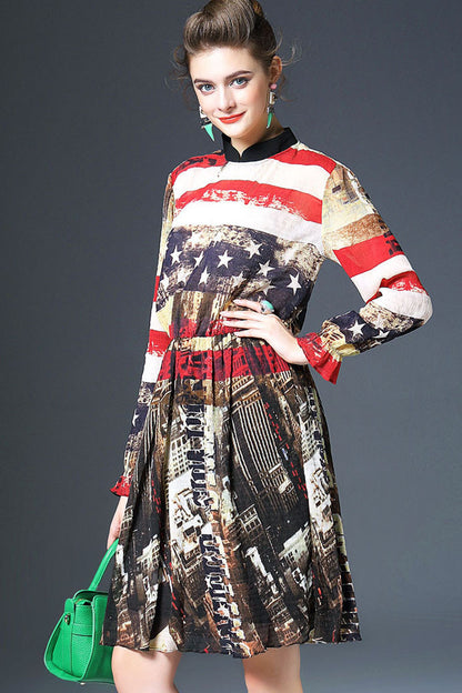Flag And Scene Pattern Dress - NJOYDRESS - 2