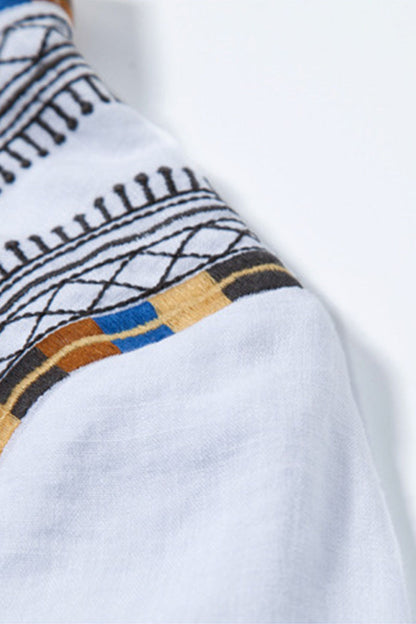 Stand Collar Tassel Patch  Embroidered Shirt - NJOYDRESS - 4
