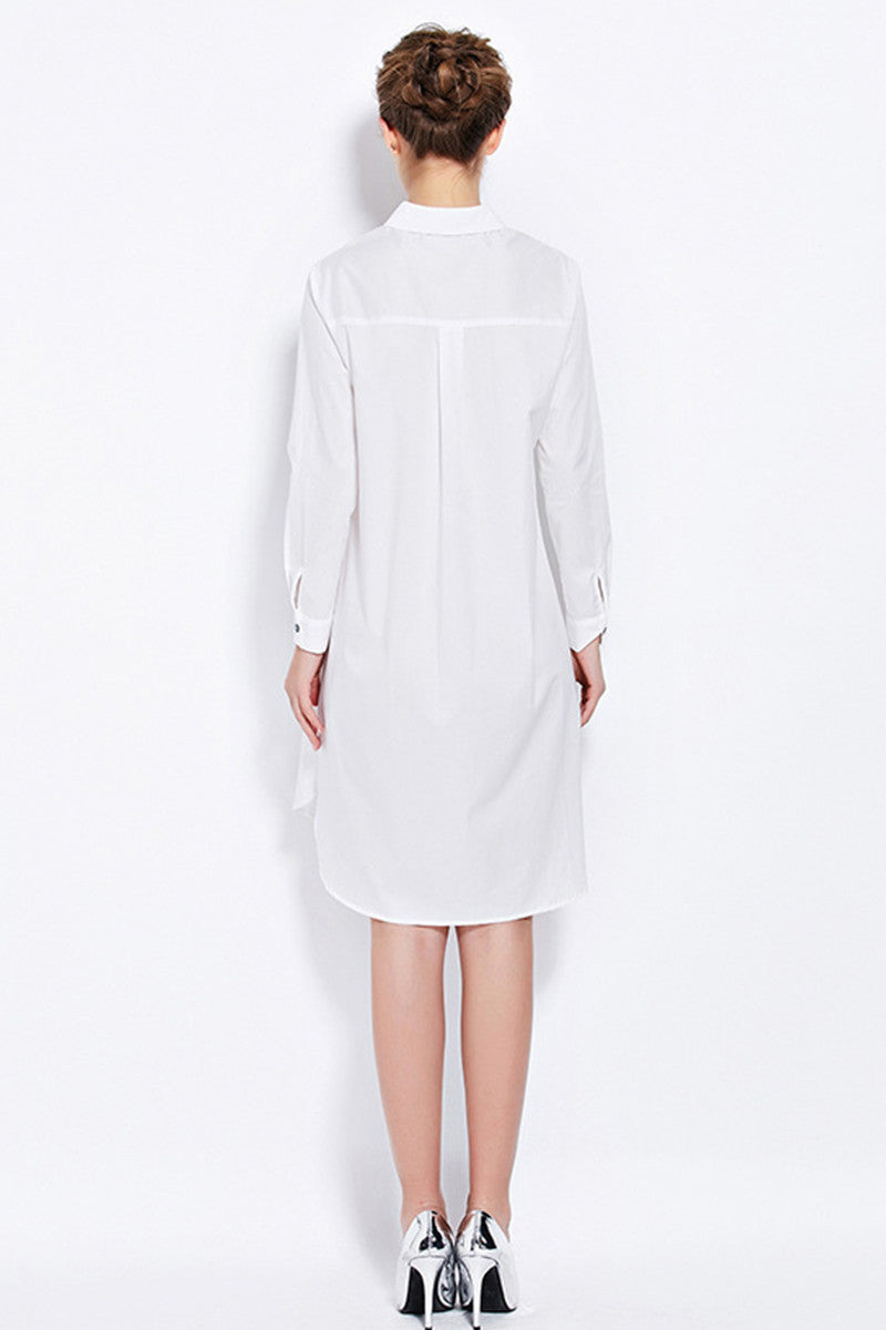 Lapel Neck Sequin Short Front Long Back Irregular Shirt Dress