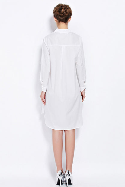 Lapel Neck Sequin Short Front Long Back Irregular Shirt Dress