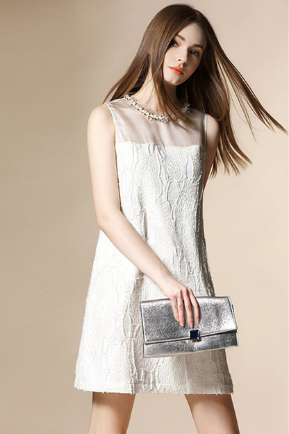 Embroidered With Bead Sleeveless Short Dress