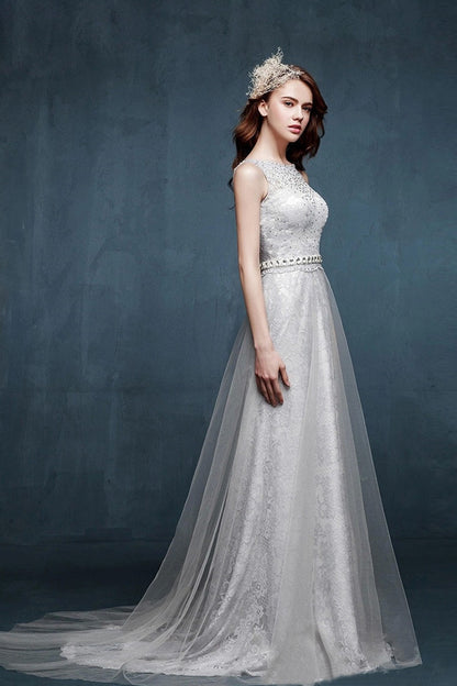 Round Collar Beaded Empire Waist Lace Applique Slim Dress