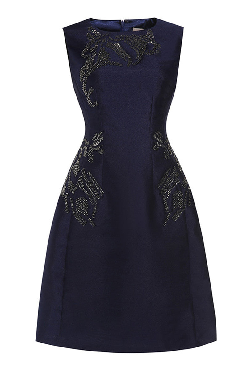Round Collar Beaded Applique Full Dress