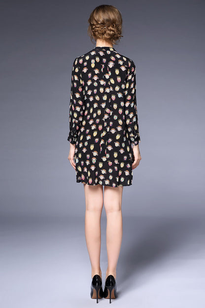 Round Collar Cartoon Pattern Pleat  Loose Dress - NJOYDRESS - 3