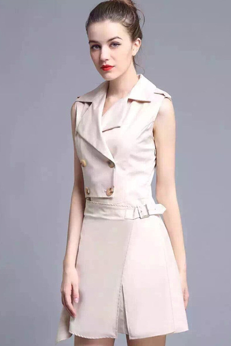 FORMAL SLIM WEAR TO WORK LAPEL GRACE SLEEVELESS DRESS
