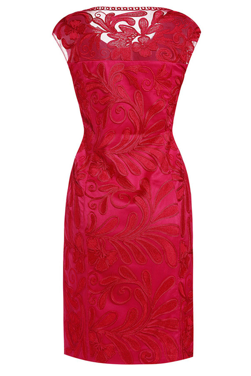 Round Collar Paisley Embroidery Slim Wrap  Dress