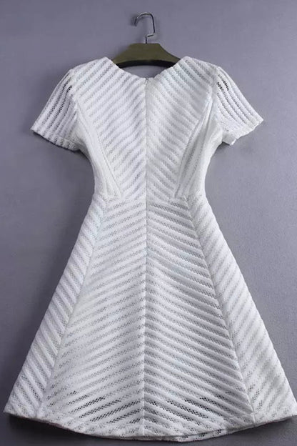 Stripe Mesh Short Flare Casual Dress