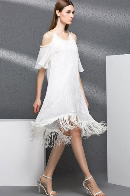 Cold Shoulder Trumpet Sleeve Embroidery Dress