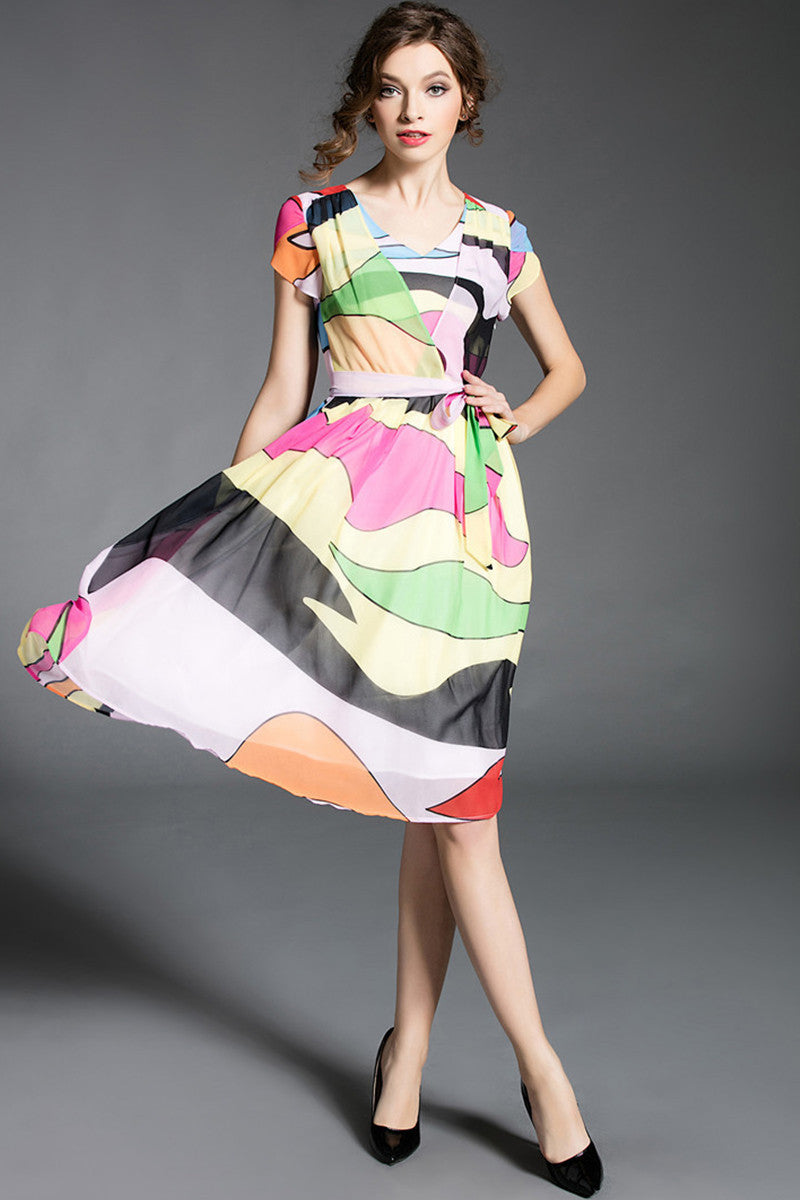 WOMEN'S CASUAL WEAR TO WORK PRINT AND FLORAL ROUND NECK DRESS