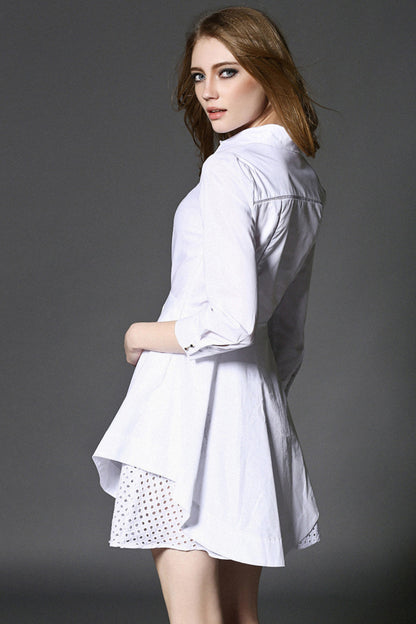 Lapel Neck Tunic Irregular  Ruffle Hemline Shirt Dress