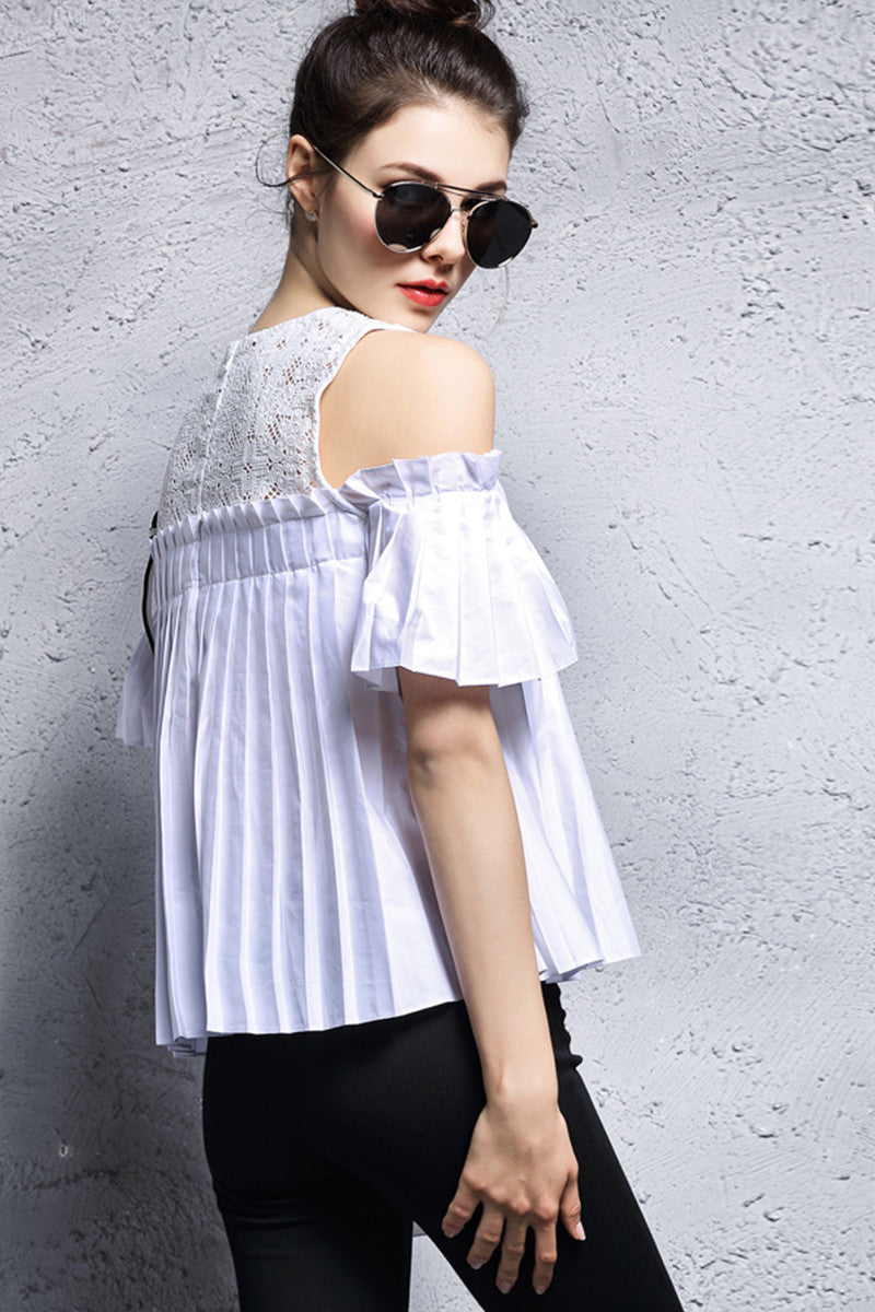Off Shoulder Cotton Short Pleated Little Sexy Blouse