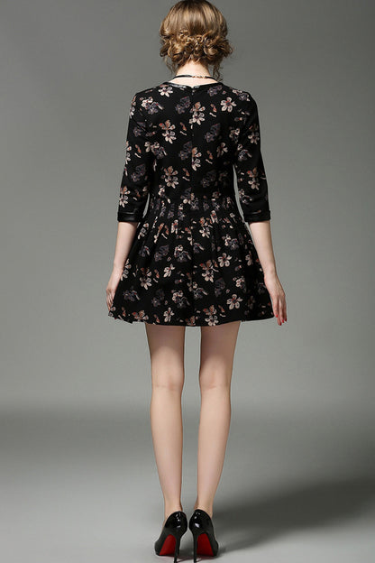 With Tassels Decoration Necklace Floral Printting Dress