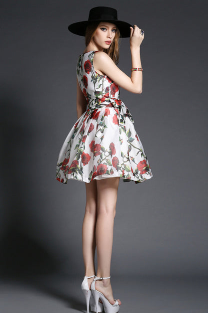 1 Women's Fashion Printing Flower Sleeveless Fit and Flare Dress - NJOYDRESS - 2