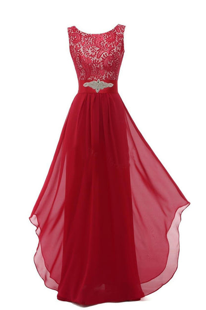 Round Collar Lace Applique Beaded Empire Waist Backless Flare Hem Tulle Gown Dress