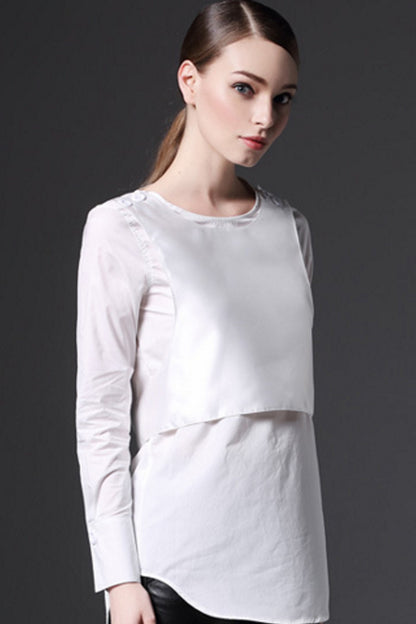 Round Collar Unique  Faux Two-piece Top