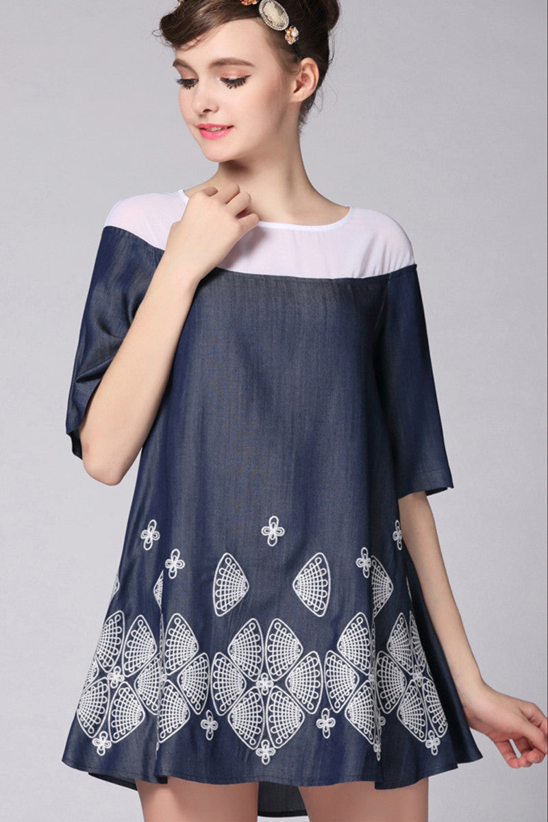 Casual Embroidery Short Sleeve H-line Dress