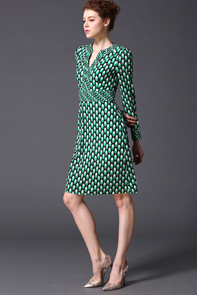 Droped  Pattern V-Neck High Waist Dress