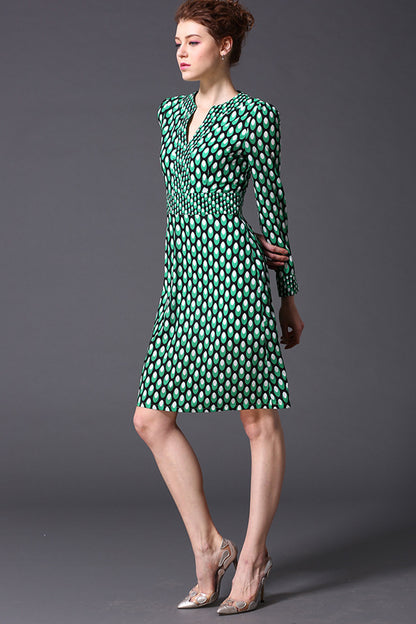 Droped  Pattern V-Neck High Waist Dress