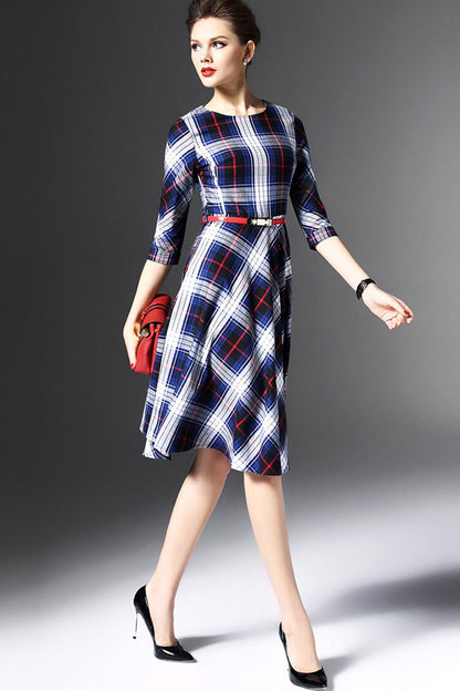 1/2 Sleeve Check Dress - NJOYDRESS - 2