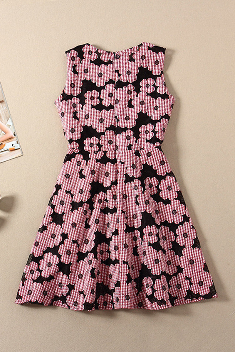 Round Neck Sleeveless Floral Cocktail Dress