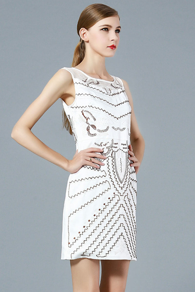 Sheer Mesh Embroidery Slim  Pencil Dress