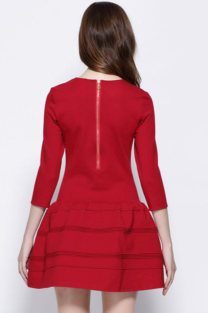 WOMEN'S ROUND NECK 3/4 SLEEVE LAYERED DRESS