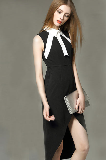 Doll Neck Sleeveless High Low Peplum Dress